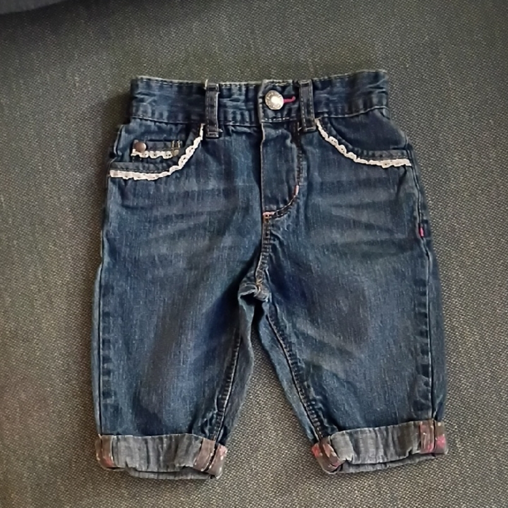 Classic Blue Kids Jeans with Lace Trim